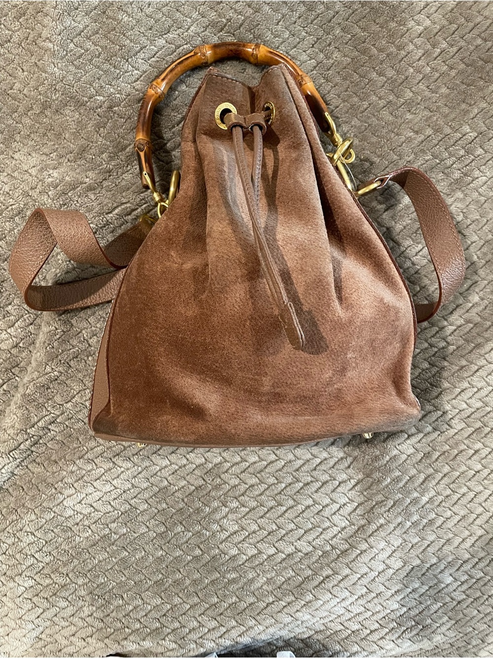 Gucci Suede bamboo handle Drawstring Bucket Bag - Picture 1 of 16